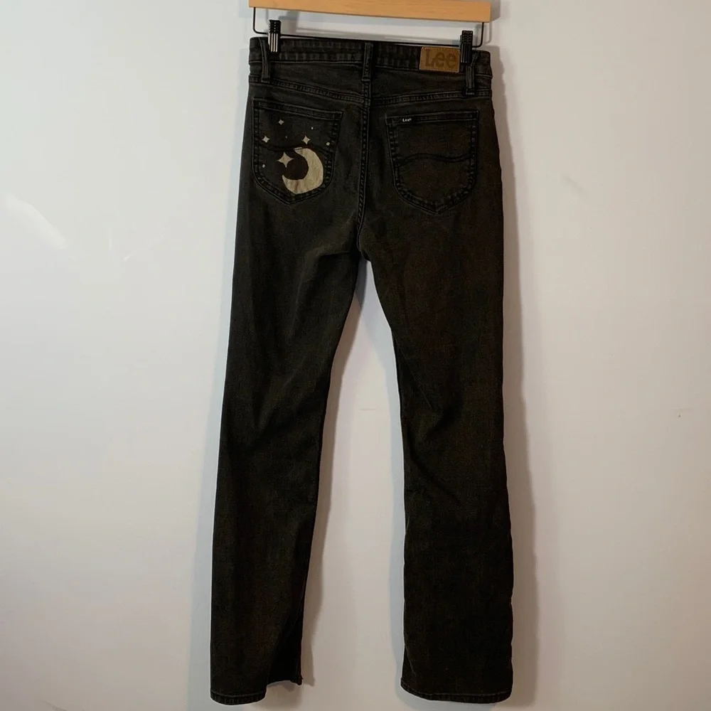 Lee Dark Gray black Boot Cut regular fit Jeans midrise stars and moons size 6
